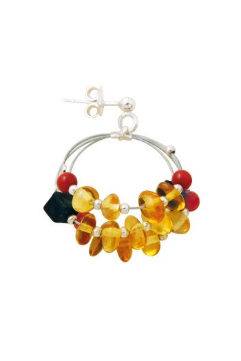 Boucles d’oreilles en Onyx,  Corail et Ambre