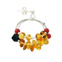Onyx, coral and amber earrings
