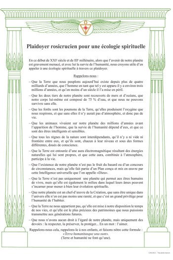 Plaidoyer rosicrucien pour une écologie spirituelle