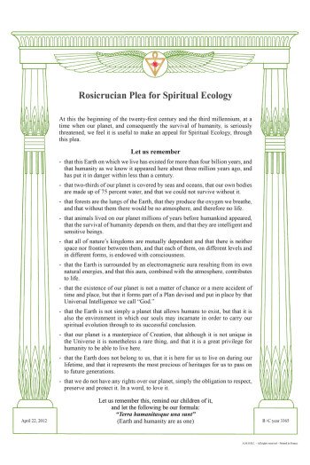 Rosicrucian plea for spiritual ecology