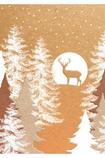 CP CERF DORE LUNE BLANCHE ET SAPIN DORE
