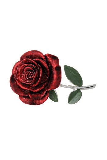 BROCHE ROSE AVEC FEUILLES VERTES