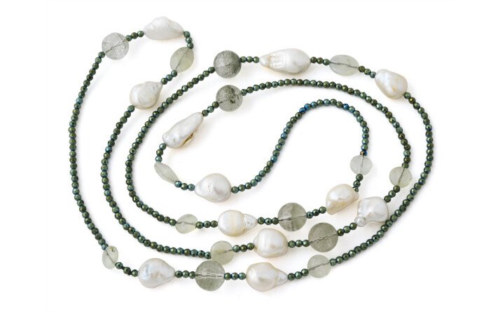 Hematite and pearl double-length necklace