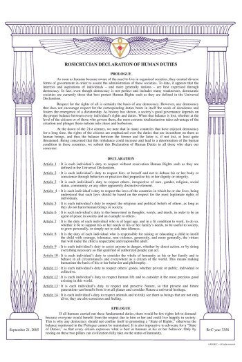 Rosicrucian Declaration of Human Duties