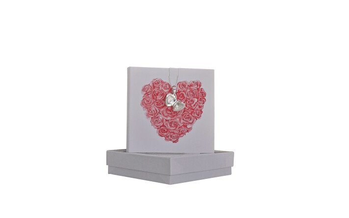 PENDENTIF ARGENT COEUR ET CP COEUR DE ROSES